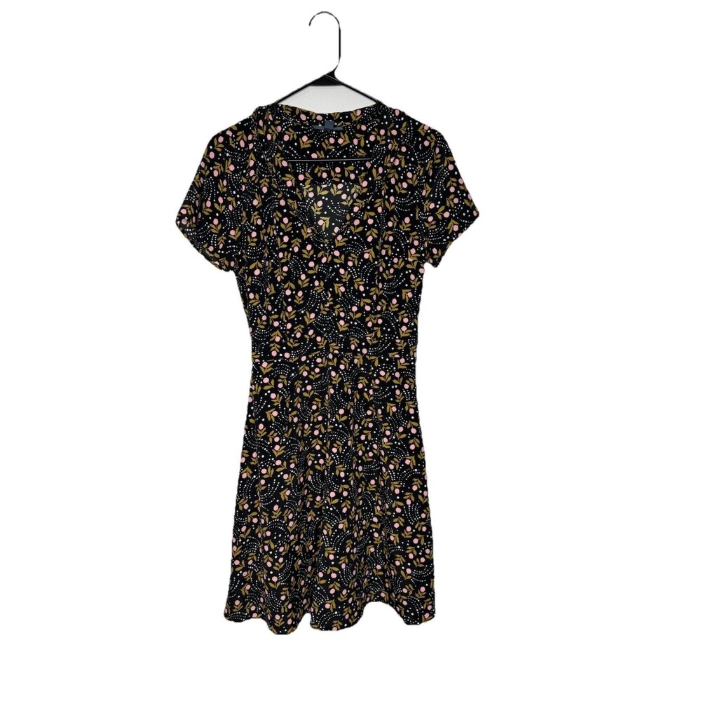 Modcloth Admire the View Black Pink Floral Print Short Sleeve Swing Dress 2